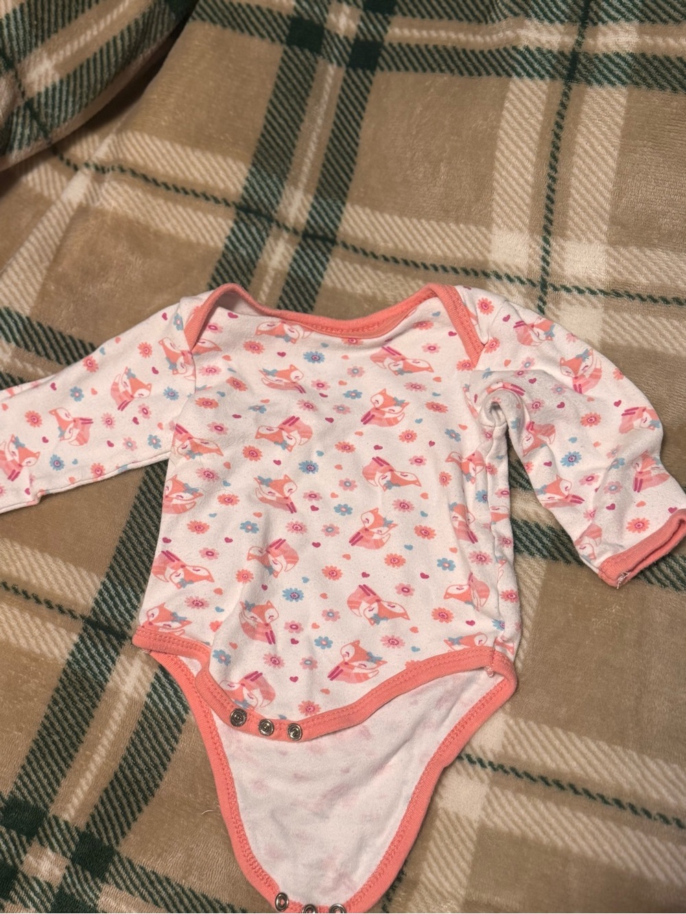 Pink Floral Fox Long-Sleeve Baby Bodysuit